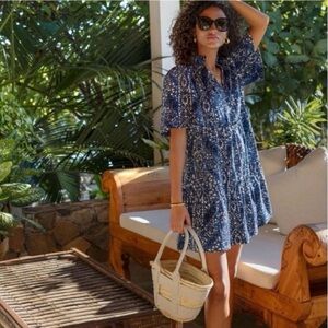 Tuckernuck Women Size XXL Montecito Midnights Crawford Dress Blue Tiered Vneck